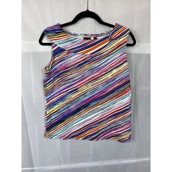 Y2K Rafaella rainbow stripe boat neck sleeveless top PM bold artsy - Picture 5 of 11